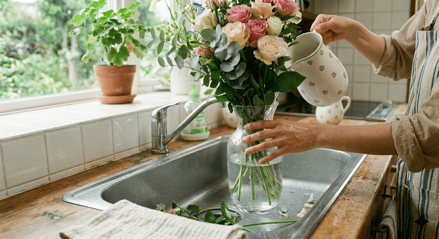 花瓶を洗う様子